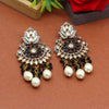 Black & White Color American Diamond Premium Polki Earrings (PPLE107BLKWHT)