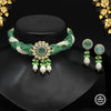 Light Green Color Choker American Diamond Premium Polki Necklace Set (PPN101LGRN)