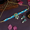 Firozi Color Choker American Diamond Premium Polki Necklace Set (PPN102FRZ)