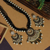 Black Color American Diamond Premium Polki Long Necklace Set (PPN103BLK)
