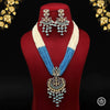 Firozi Color American Diamond Premium Polki Long Necklace Set (PPN106FRZ)