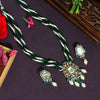 Green Color American Diamond Premium Daak Polki Long Necklace Set (PPN111GRN)