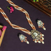 Peach Color American Diamond Premium Daak Polki Long Necklace Set (PPN111PCH)