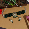 Green Color Choker American Diamond Premium Daak Polki Necklace Set (PPN112GRN)