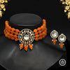 Orange Color Choker American Diamond Premium Daak Polki Necklace Set (PPN112ORG)