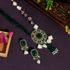 Green Color American Diamond Premium Daak Polki Necklace Set (PPN115GRN)