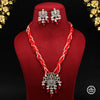 Red Color American Diamond Premium Polki Long Necklace Set (PPN121RED)