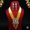 Yellow Color American Diamond Premium Polki Long Necklace Set (PPN122YLW)