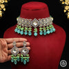 Rama Green Color Choker American Diamond Premium Daak Polki Necklace Set (PPN126RGRN)