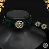 Green Color Choker American Diamond Premium Necklace Set (PPN128GRN)