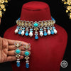 Firozi Color Choker American Diamond Premium Polki Necklace Set (PPN131FRZ)