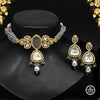 Gray Color Choker American Diamond Premium Daak Polki Necklace Set (PPN132GRY)