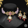 Pink Color Choker American Diamond Premium Daak Polki Necklace Set (PPN132PNK)