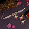 Pink Color Choker American Diamond Premium Daak Polki Necklace Set (PPN132PNK)