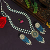 Firozi Color American Diamond Premium Polki Long Necklace Set (PPN137FRZ)