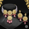 Pink Color Choker American Diamond Premium Polki Necklace Set (PPN158PNK)