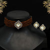 Brown Color Choker American Diamond Premium Daak Polki Necklace Set (PPN160BRW)