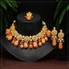 Peach Color American Diamond Premium Polki Necklace Set (PPN164PCH)
