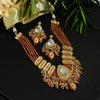 Peach Color American Diamond Premium Polki Necklace Set (PPN165PCH)