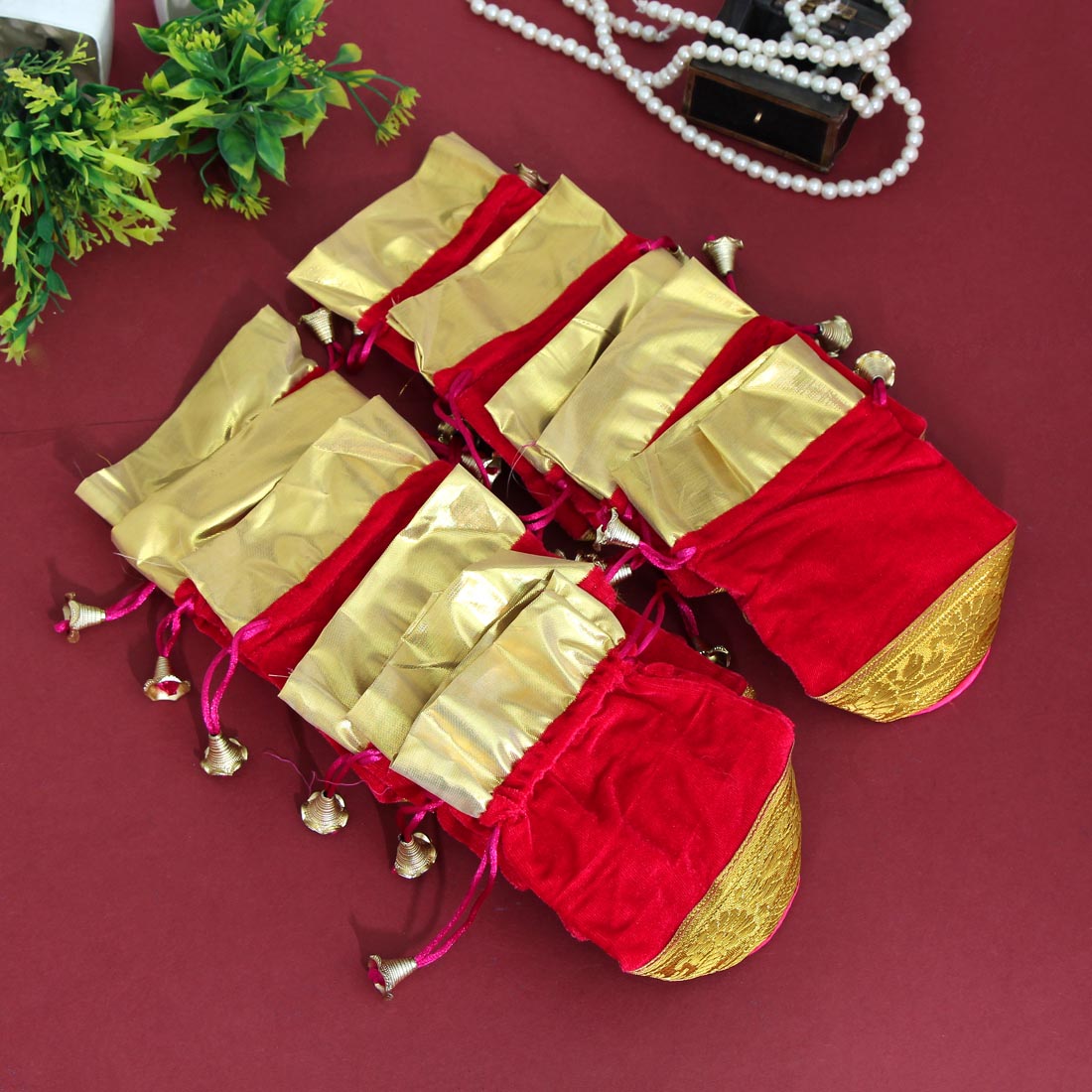 Pink Color 15 Potli Velvet Bags (PTB167CMB)