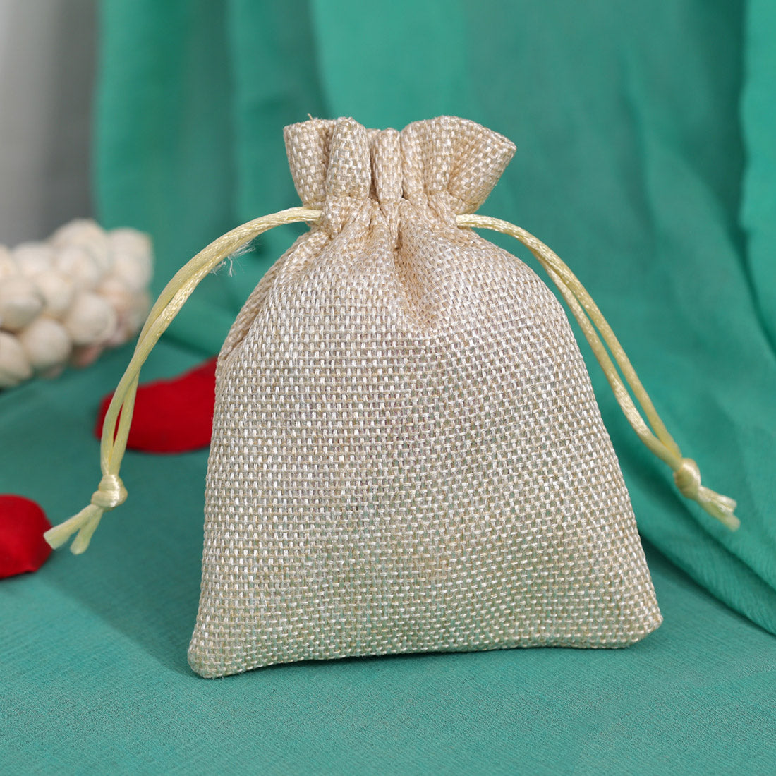 Cream Color 10 Pieces Of Jute Potli Bags (PTB221CMB)