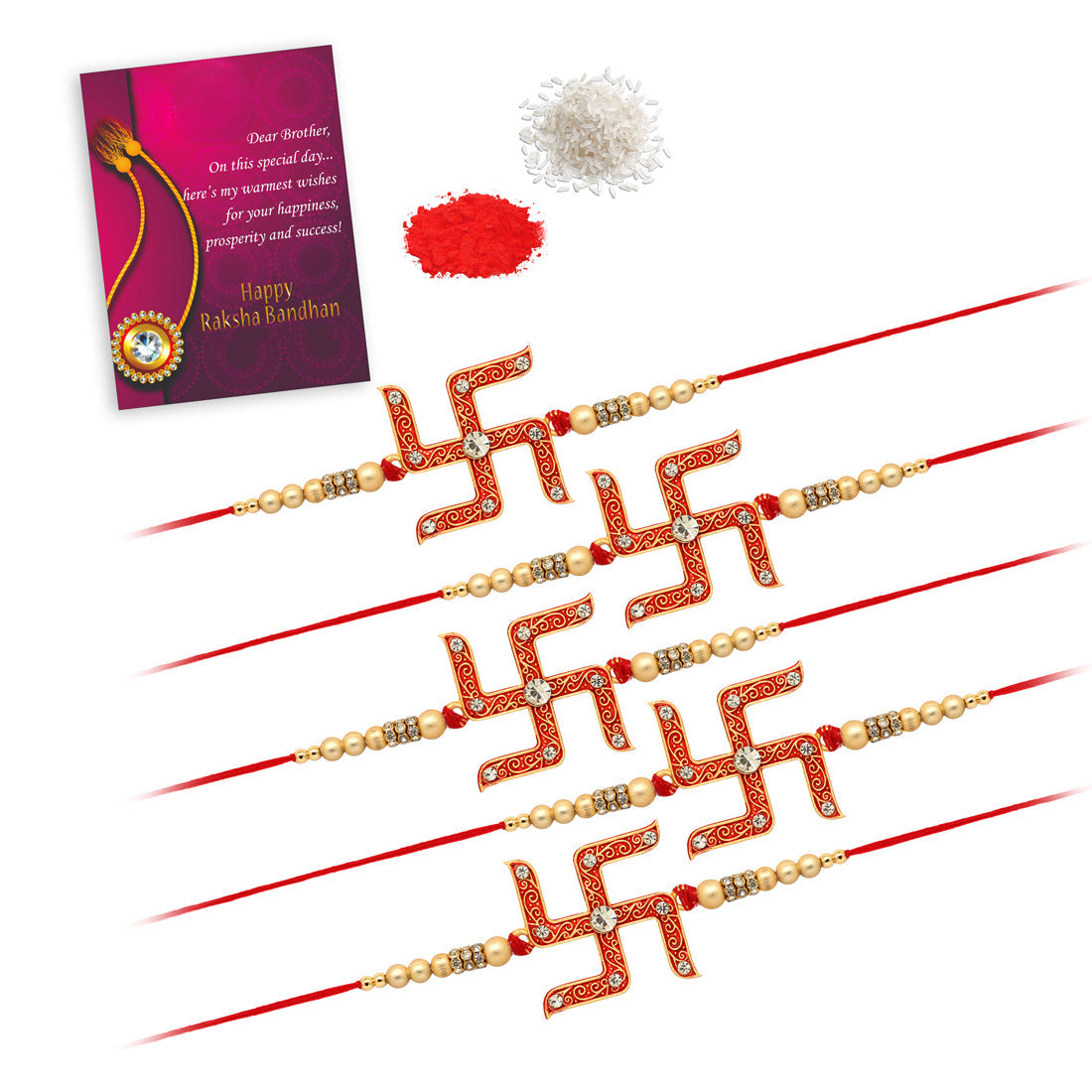 Red Color Combo Of 5 Pieces Rakhi (RKH300CMB)