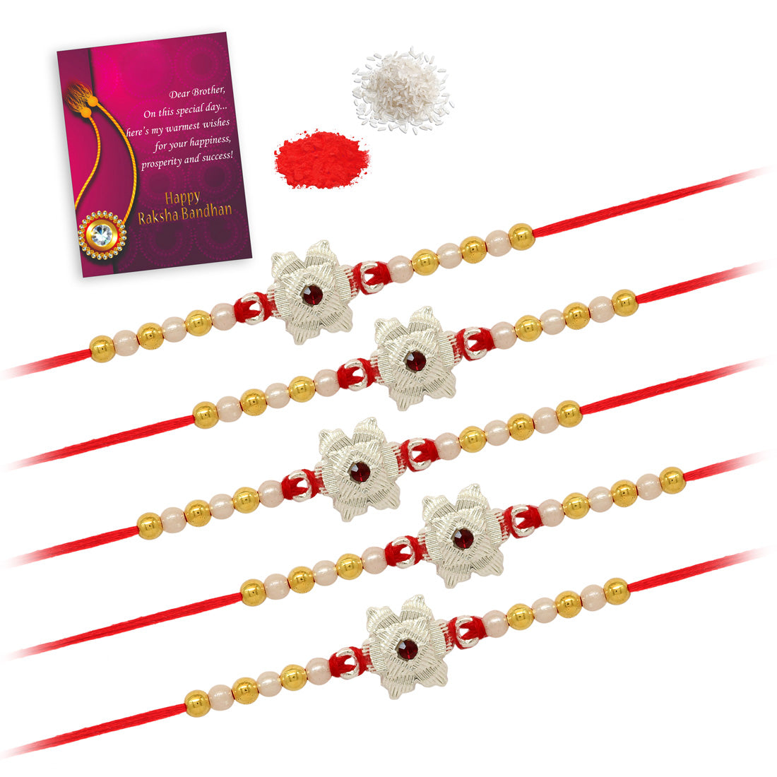 White Color Combo Of 5 Pieces Rakhi (RKH305CMB)