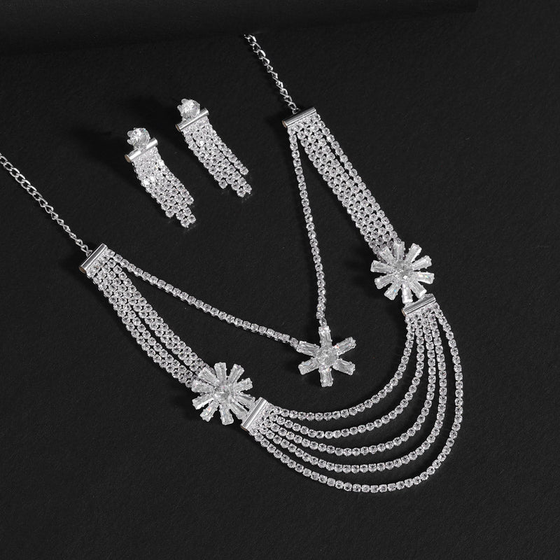 Silver Color Stone Necklace Set (STN148SLV)