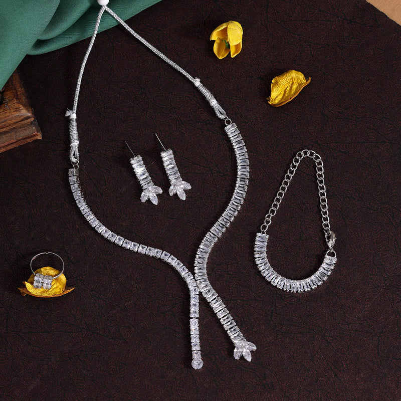 Silver Color Stone Necklace Set (STN156SLV)