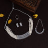 Silver Color Choker Stone Necklace Set (STN158SLV)