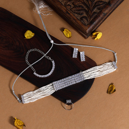 Silver Color Choker Stone Necklace Set (STN159SLV)