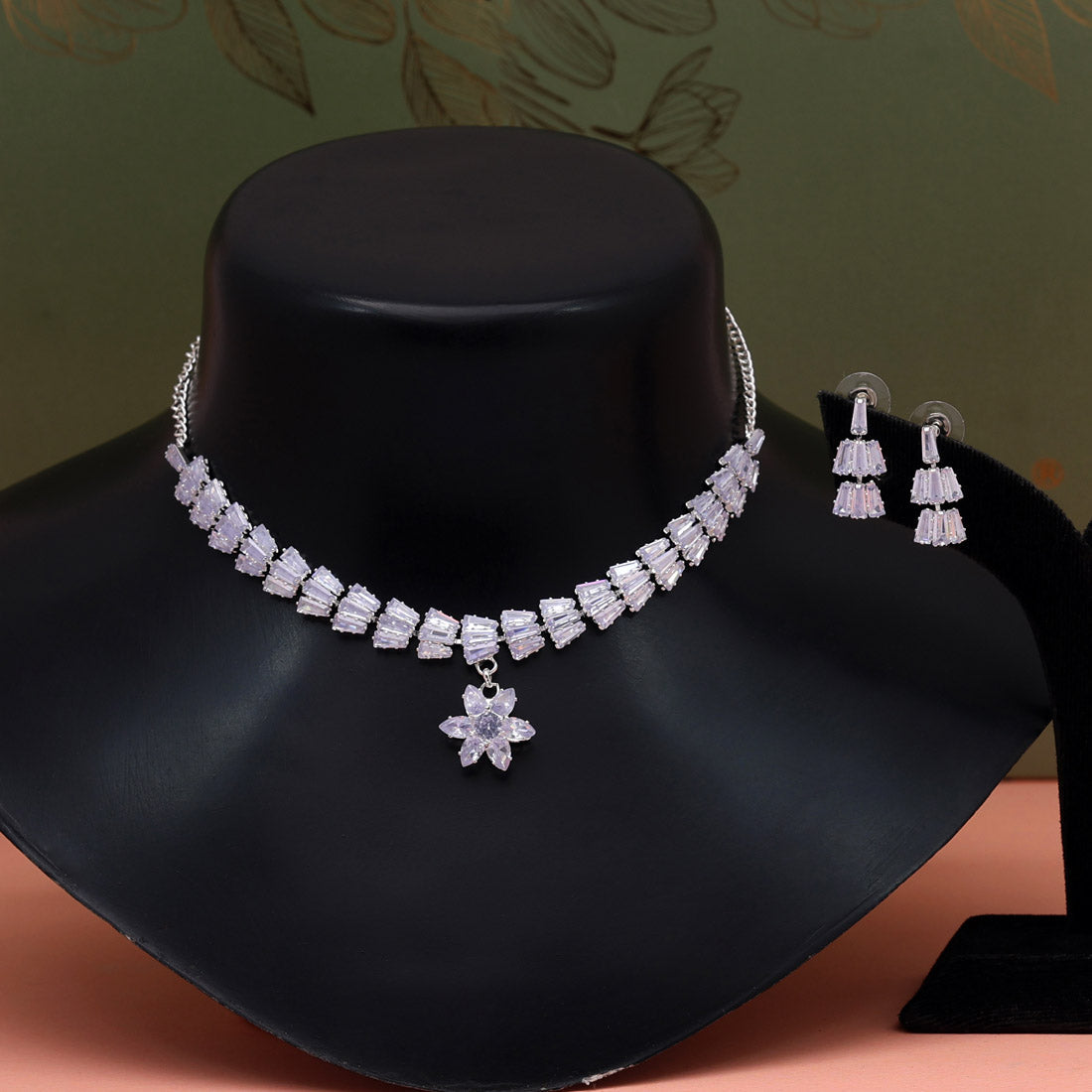 Silver Color Stone Necklace Set (STN174SLV)