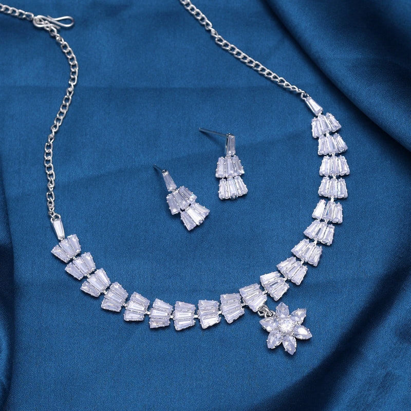 Silver Color Stone Necklace Set (STN174SLV)