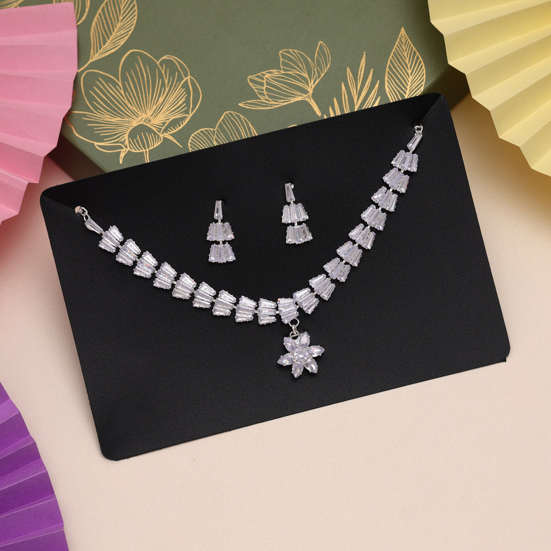Silver Color Stone Necklace Set (STN174SLV)