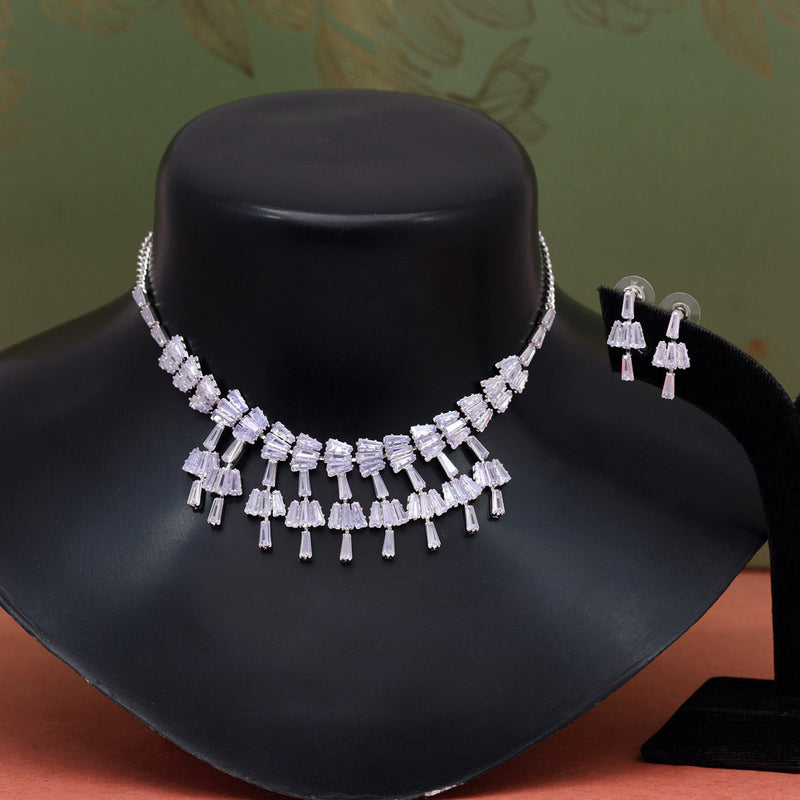 Silver Color Stone Necklace Set (STN181SLV)