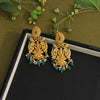 Green Color Matte Gold Temple Earrings (TMPE290GRN)
