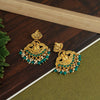 Green Color Matte Gold Temple Earrings (TMPE291GRN)