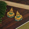 Green Color Matte Gold Temple Earrings (TMPE293GRN)