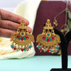 Maroon & Green Color Matte Gold Temple Earrings (TMPE293MG)