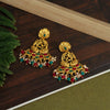 Maroon & Green Color Matte Gold Temple Earrings (TMPE297MG)