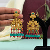 Maroon & Green Color Matte Gold Temple Earrings (TMPE298MG)