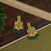 Green Color Matte Gold Temple Earrings (TMPE299GRN)