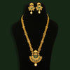 Green Color Matte Gold Temple Necklace Set (TPLN216GRN)