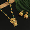 Green Color Matte Gold Temple Necklace Set (TPLN234GRN)