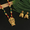 Maroon & Green Color Matte Gold Temple Necklace Set (TPLN234MG)
