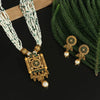 Green Color Matte Gold Necklace Set (TPLN237GRN)
