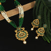 Green Color Matte Gold Necklace Set (TPLN240GRN)