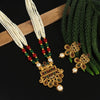 Maroon & Green Color Matte Gold Necklace Set (TPLN243MG)