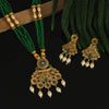 Green Color Matte Gold Necklace Set (TPLN246GRN)