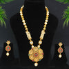 Maroon & Green Color Matte Gold Necklace Set (TPLN247MG)